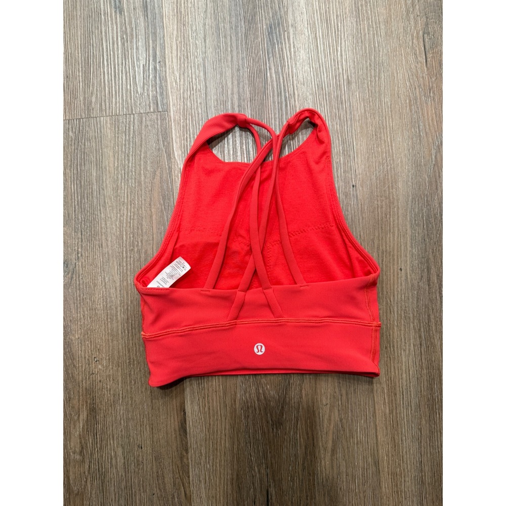 Lululemon‎ Energy Bra High Neck Ribbed Red Strappy Sports Bra Size 2 LW2CK9S